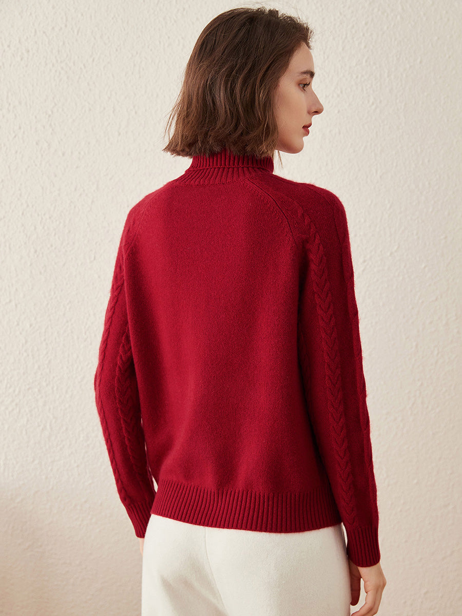 COMOBOCA 100% Cashmere Women's Turtleneck Cable Knit Sweater
