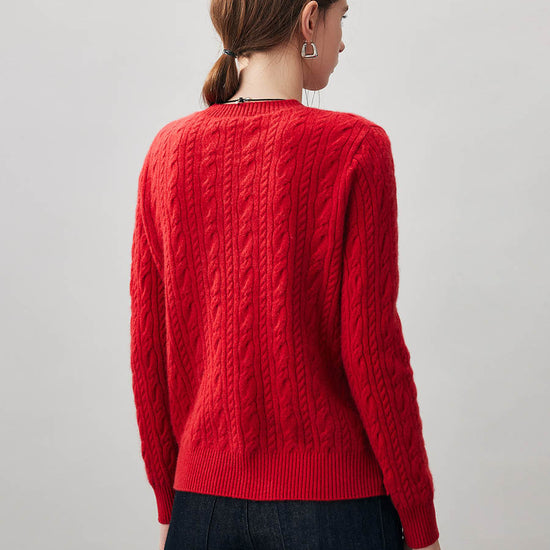 COMOBOCA 100% Cashmere Women's Cable Round Neck Knit Sweater