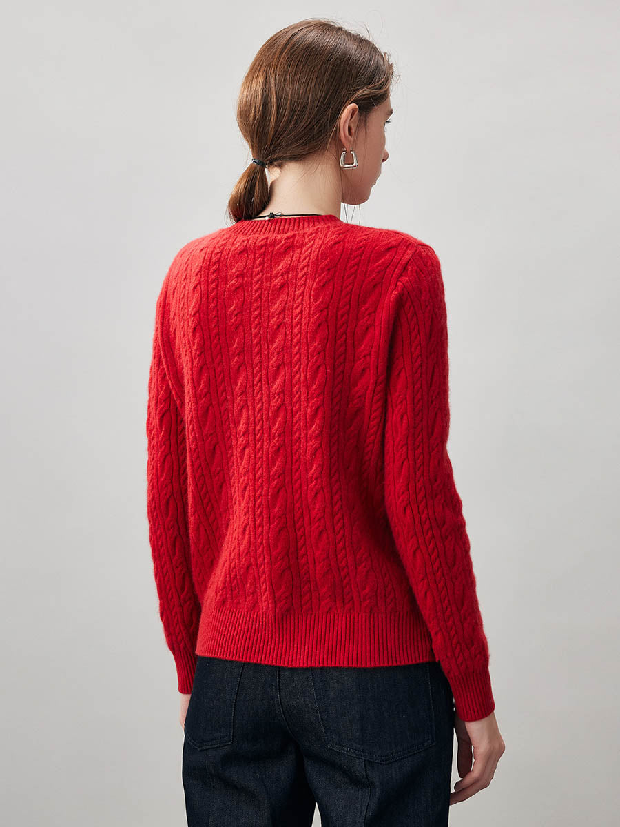 COMOBOCA 100% Cashmere Women's Cable Round Neck Knit Sweater