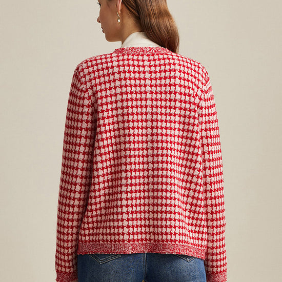 COMOBOCA 100% Wool Women's Houndstooth Cardigan