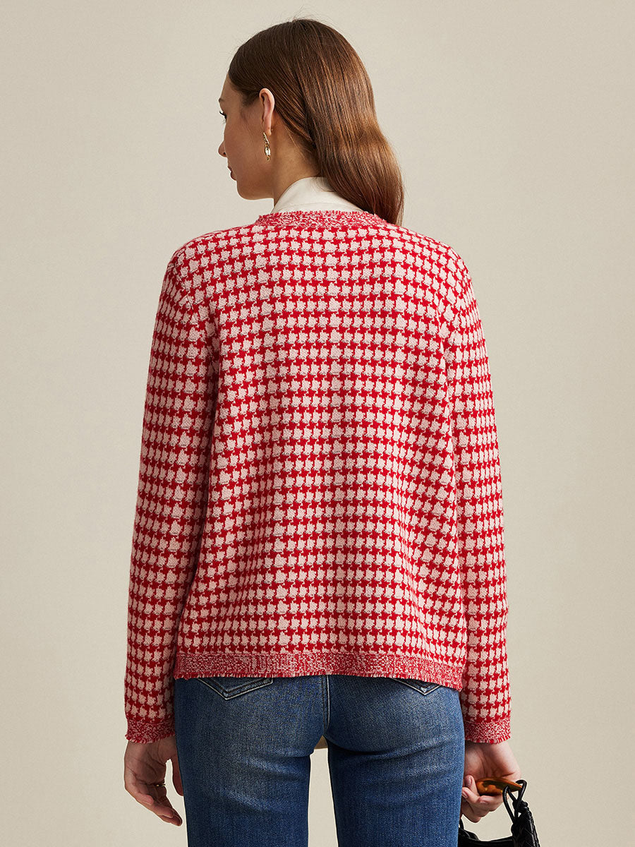COMOBOCA 100% Wool Women's Houndstooth Cardigan