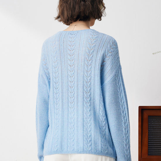 COMOBOCA 100% Cashmere Women's V-Neck Drop Shoulder Sweater