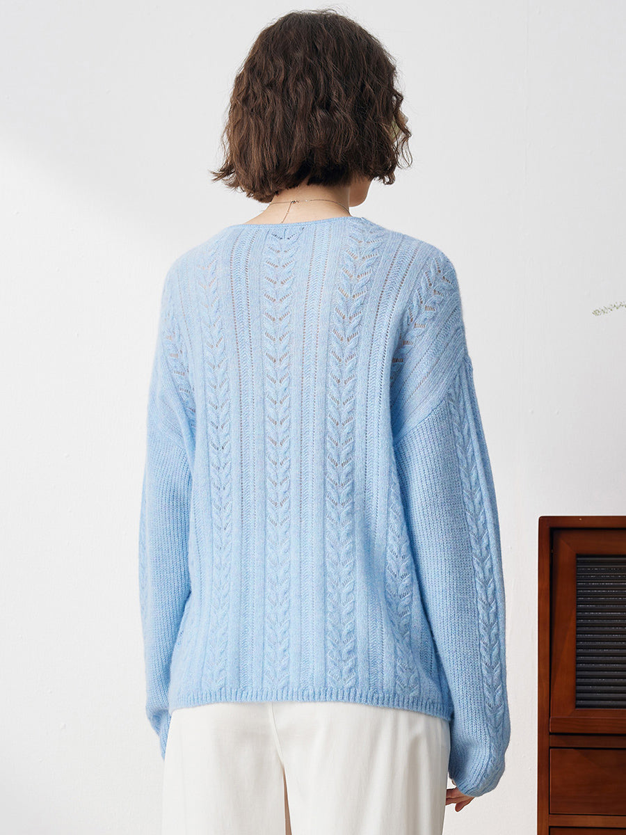 COMOBOCA 100% Cashmere Women's V-Neck Drop Shoulder Sweater