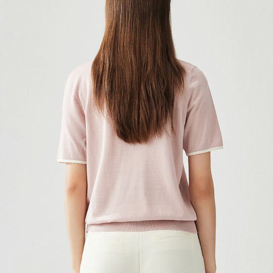 COMOBOCA Women's Contrast Trim Knit T-Shirt