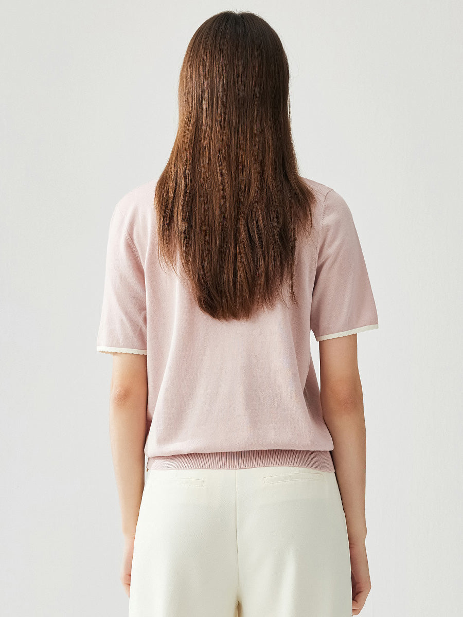 COMOBOCA Women's Contrast Trim Knit T-Shirt