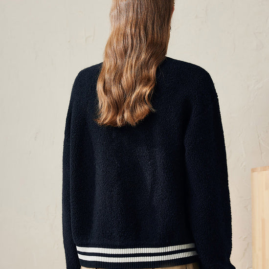 COMOBOCA 100% Wool Women's Striped Ribbing Jacket