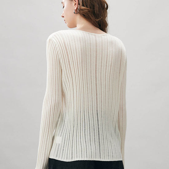 COMOBOCA Women's Ribbed Round Neck Knit Sweater