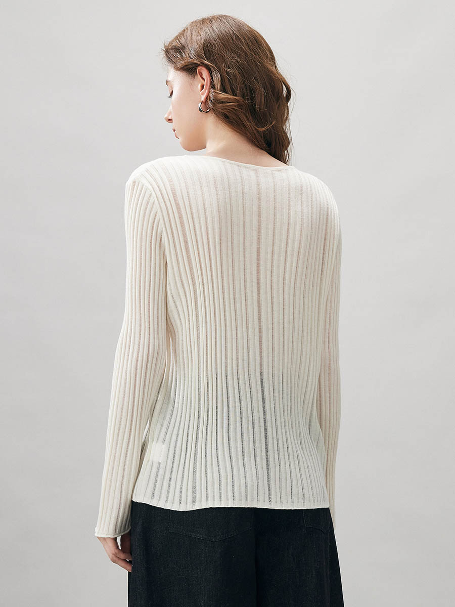 COMOBOCA Women's Ribbed Round Neck Knit Sweater