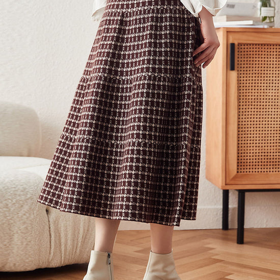 COMOBOCA Women's Plaid Wool Knit A Line Skirt