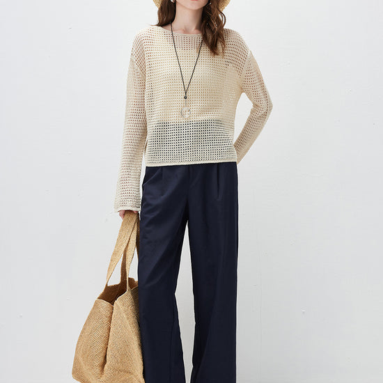 COMOBOCA Women's Sheer Mesh Knit Overpull Top