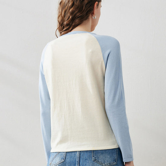 COMOBOCA Women's Colorblock Raglan Round Neck Sweater