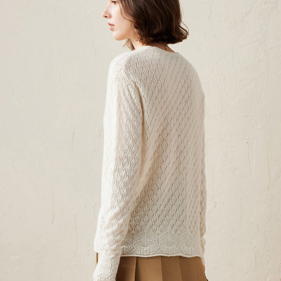COMOBOCA 100% Cashmere Women's Diamond Pattern Pullover Sweater