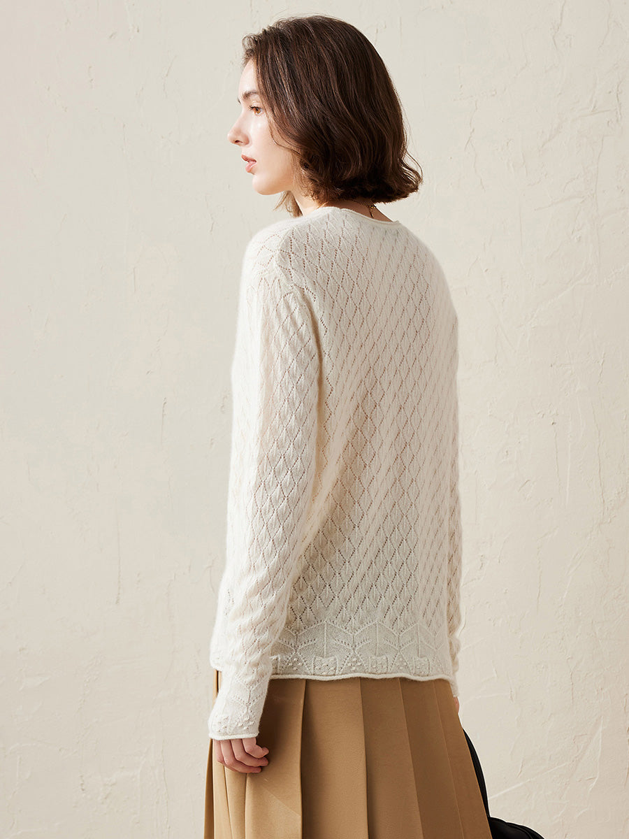 COMOBOCA 100% Cashmere Women's Diamond Pattern Pullover Sweater