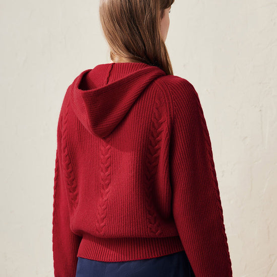 COMOBOCA 100% Wool Women's Cardigan Cable Knit Hoodie