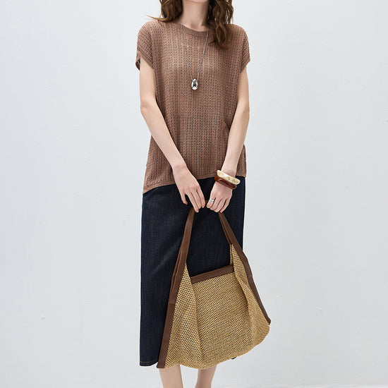 COMOBOCA Women's Openwork Side Slit Knit Top