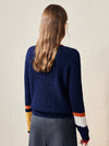 COMOBOCA 100% Wool Women's Colorblock Cable Knit Sweater