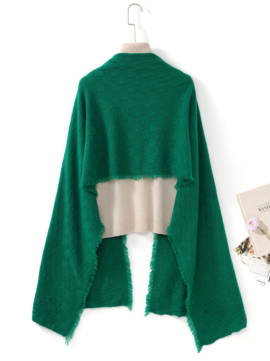 COMOBOCA 100% Cashmere Fringe Solid Color Shawl Scarf