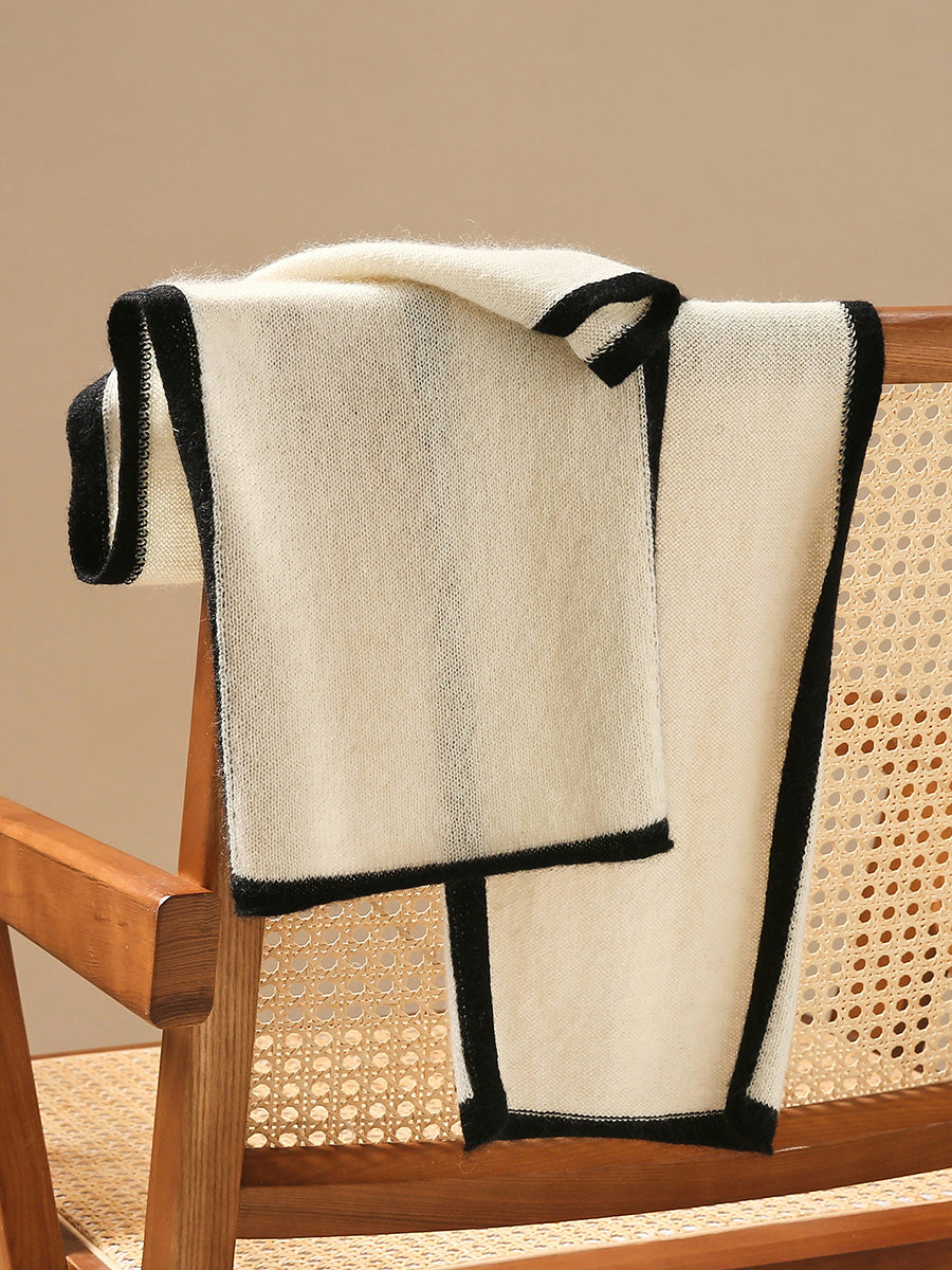 COMOBOCA 100% Cashmere Women's Striped Knit Scarf