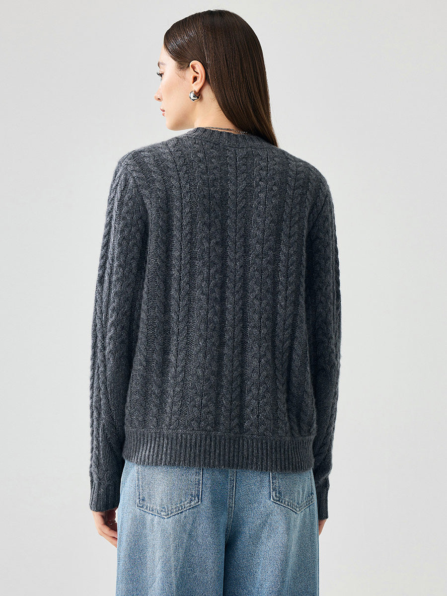 COMOBOCA 100% Cashmere Women's Chunky Cable Knit Sweater