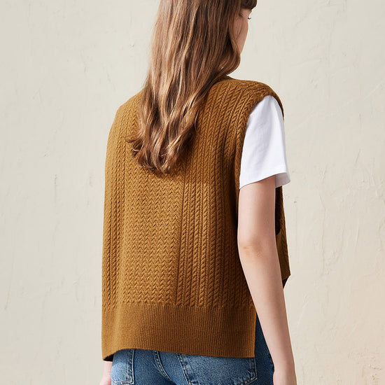 COMOBOCA 100% Wool Women's Knit Sleeveless Sweater Vest