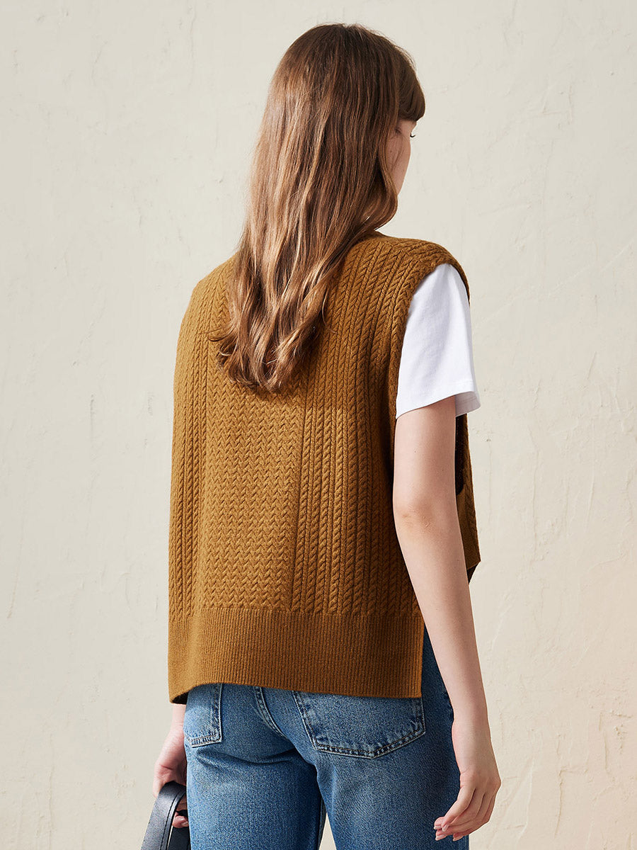 COMOBOCA 100% Wool Women's Knit Sleeveless Sweater Vest