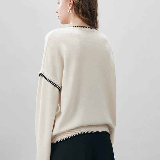 COMOBOCA 100% Wool Women's Contrast Trim Knit Sweater