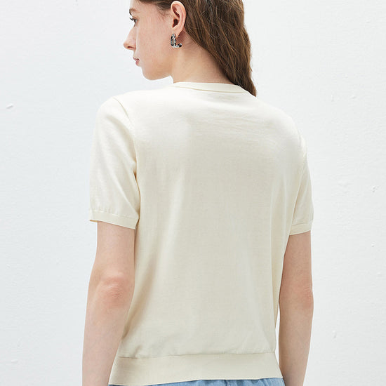 COMOBOCA Women's Mixed Print Short Sleeve Knit Top