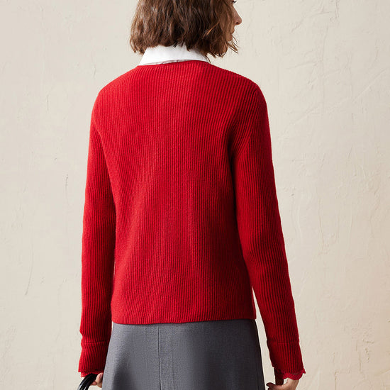 COMOBOCA 100% Cashmere Women's Faux Button Sweater with Lace Cuff