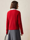 COMOBOCA 100% Cashmere Women's Faux Button Sweater with Lace Cuff