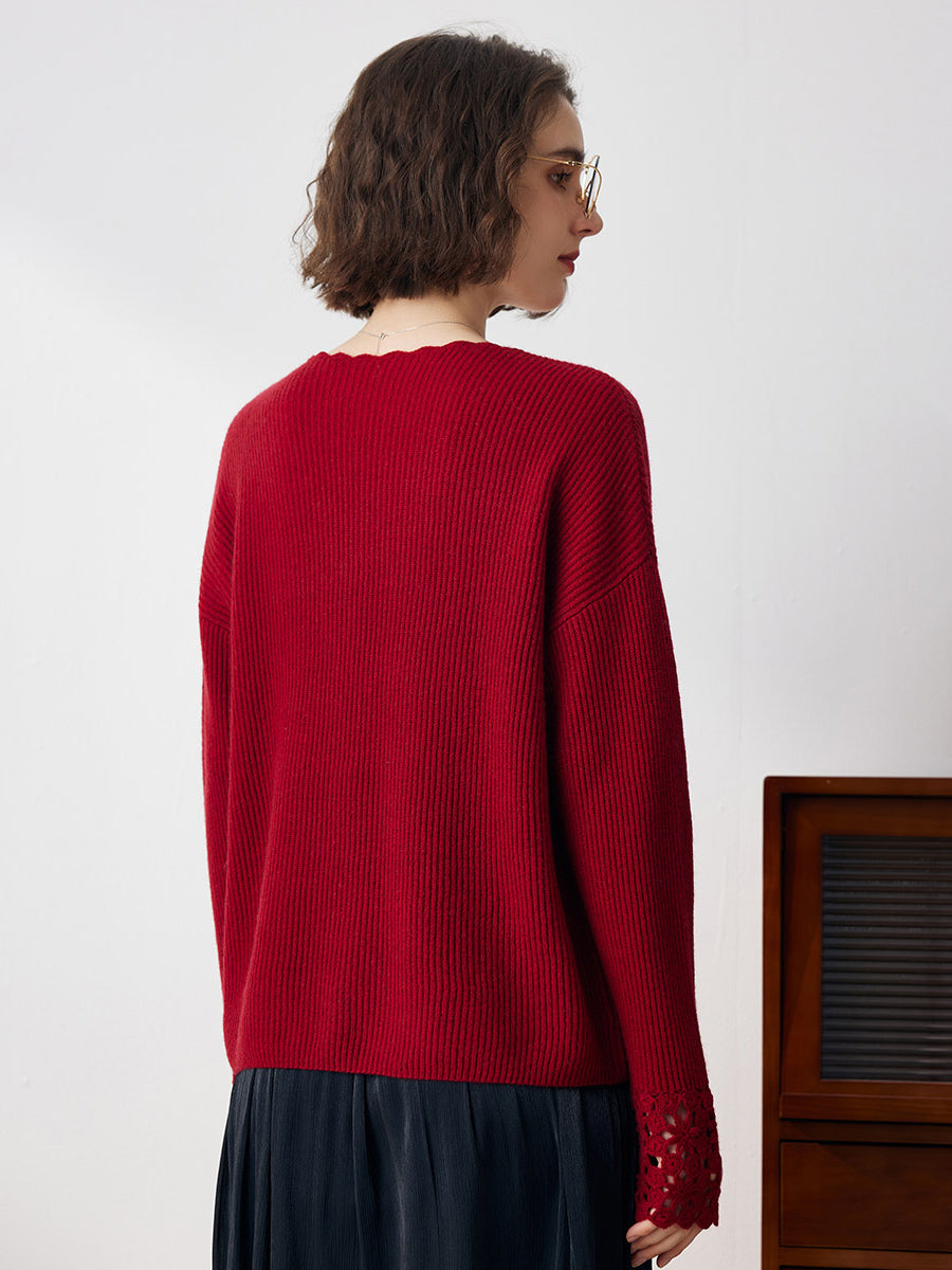 100% Cashmere Women's V-Neck Loose Knit Sweater – COMOBOCA