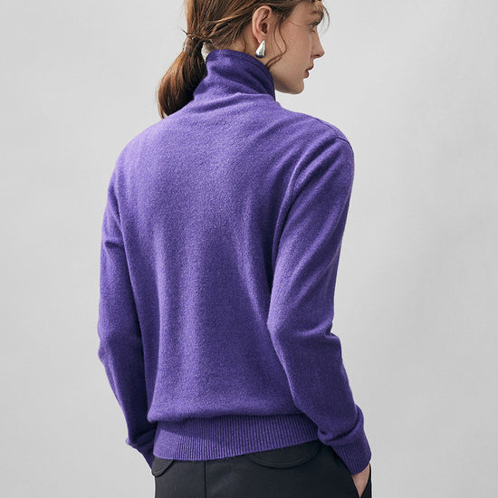 COMOBOCA 100% Cashmere Women's Turtleneck Button-Up Cardigan