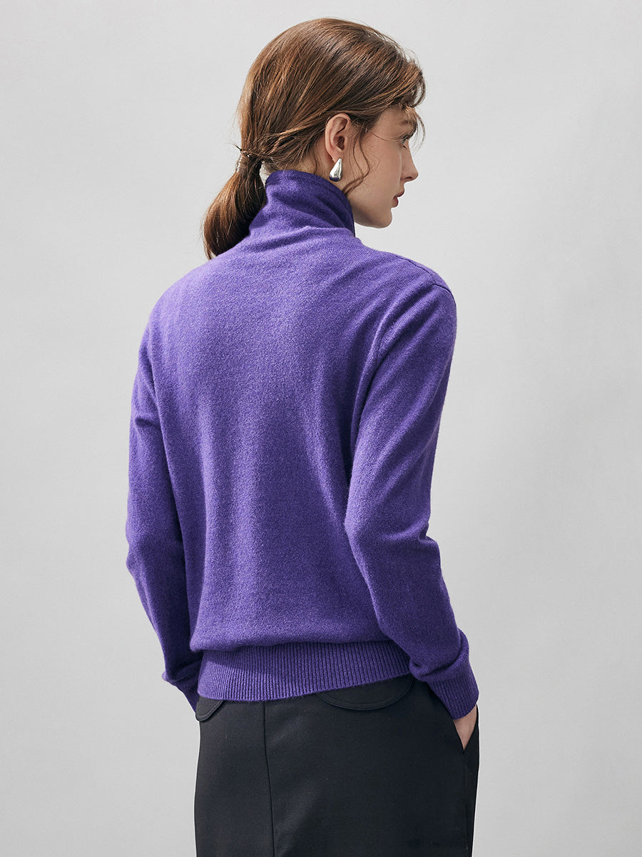 COMOBOCA 100% Cashmere Women's Turtleneck Button-Up Cardigan