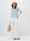 Women's V-Neck Silk-Cotton Jacquard Knit Short Sleeve T-Shirt