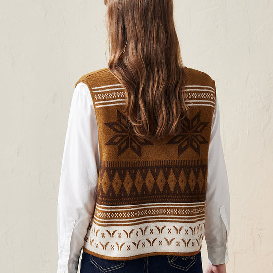 COMOBOCA 100% Wool Women's Vintage Fair Isle Knit Vest