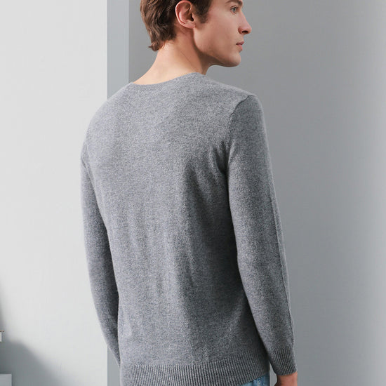 COMOBOCA 100% Cashmere Men's Ribbed Round Neck Knit Sweater