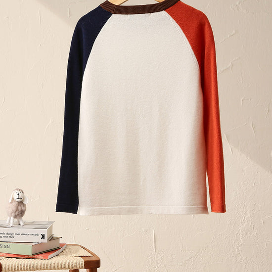 COMOBOCA 100% Wool Kid's Casual Colorblock Knit Sweater