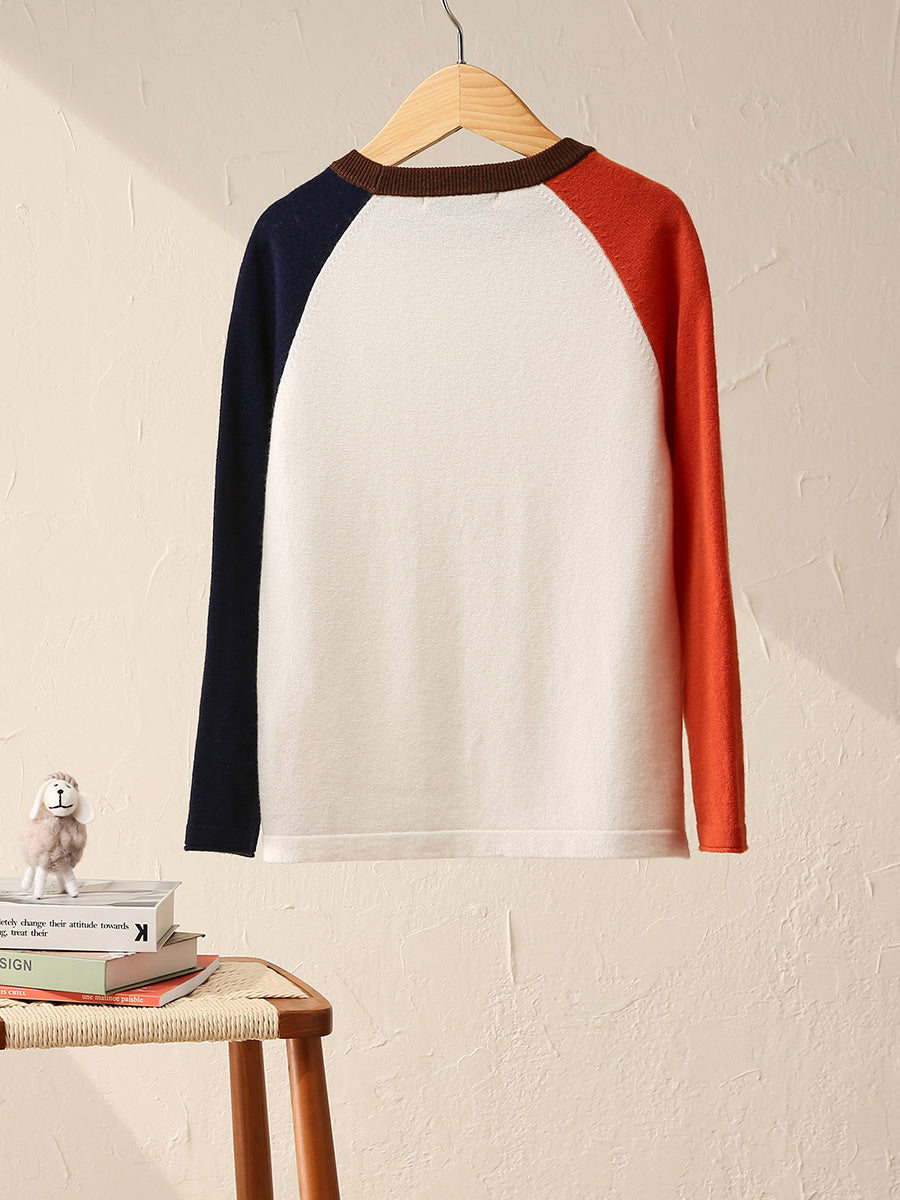 COMOBOCA 100% Wool Kid's Casual Colorblock Knit Sweater