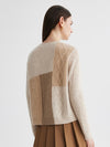 COMOBOCA 100% Cashmere Women's Patchwork Cable Knit Sweater