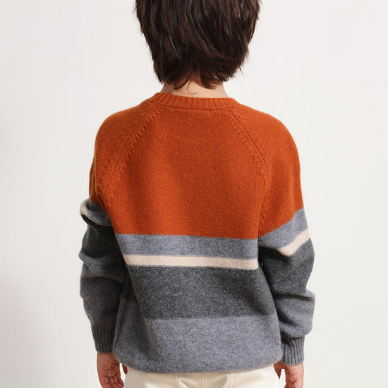 COMOBOCA 100% Wool Kids' Round Neck Striped Sweater