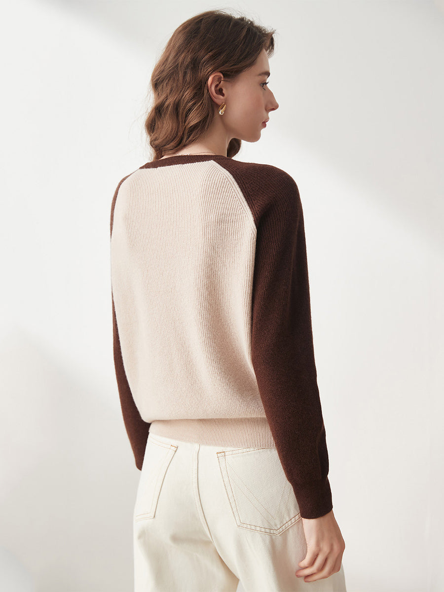 COMOBOCA 100% Wool Women's Contrast Sleeve Sweater