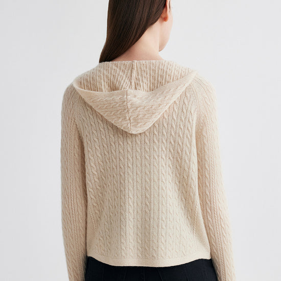 COMOBOCA 100% Cashmere Women's Cable Knit Zip Up Hoodie