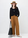 Women’s V-neck long-sleeve knit hollow-out linen-blend cardigan