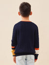COMOBOCA 100% Wool Kids' Cable Knit Sweater with Color Block Detail