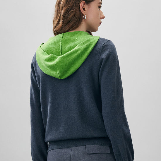 COMOBOCA 100% Wool Women's Contrast Button Down Hoodie