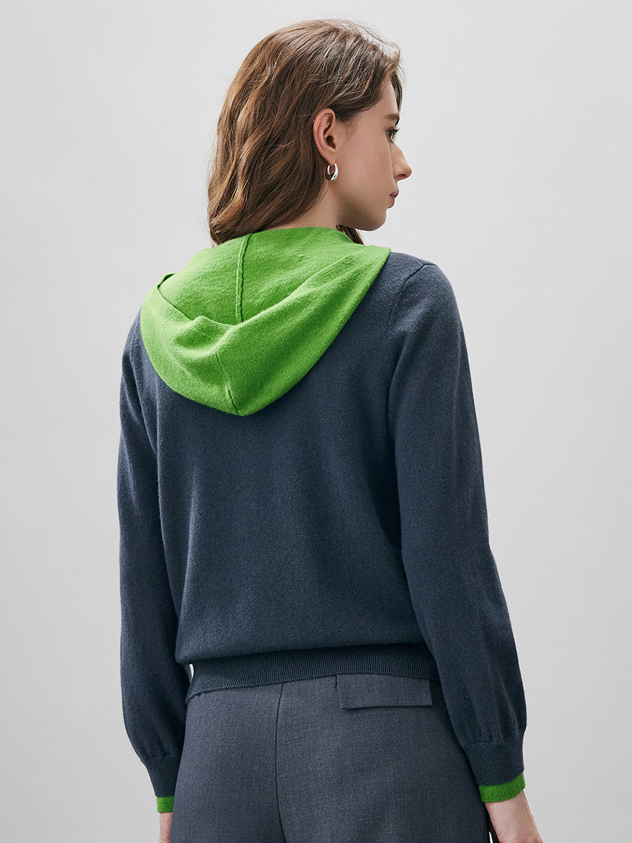 COMOBOCA 100% Wool Women's Contrast Button Down Hoodie