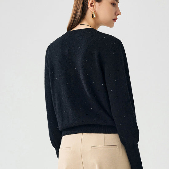 COMOBOCA 100% Cashmere Women's Sweater with Crystal Embellishments