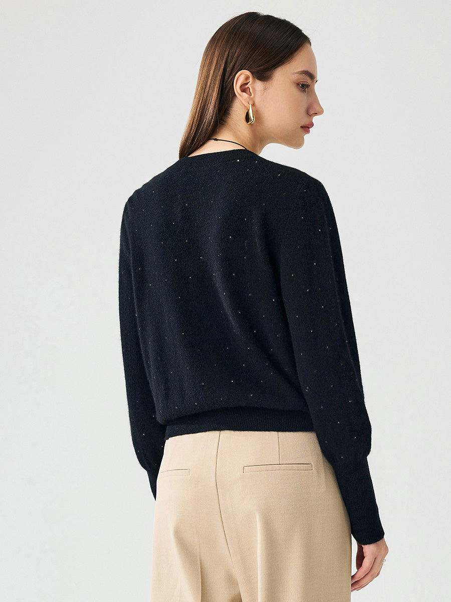 COMOBOCA 100% Cashmere Women's Sweater with Crystal Embellishments