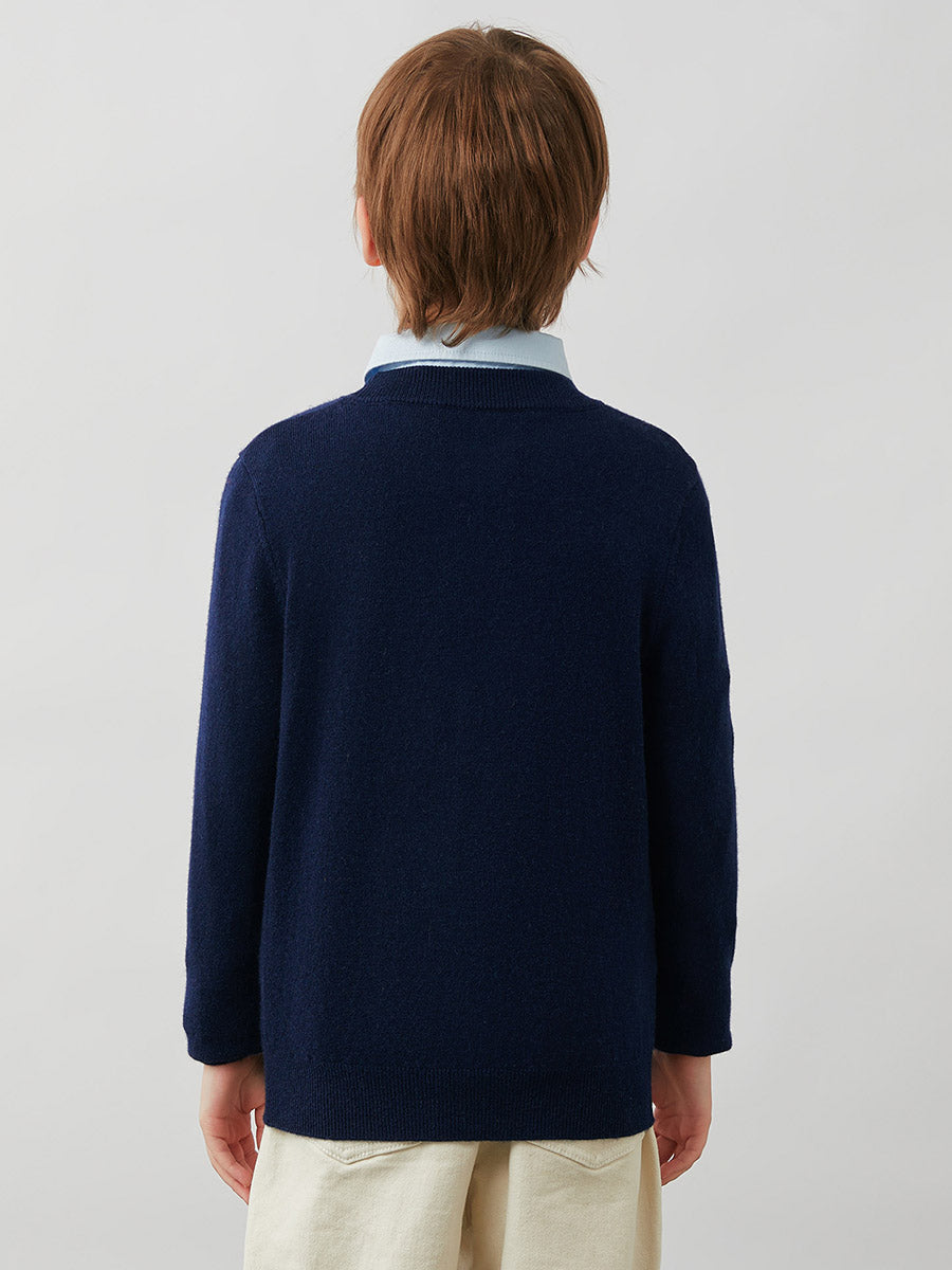 COMOBOCA 100% Wool Kids' Argyle Pattern Round Neck Sweater