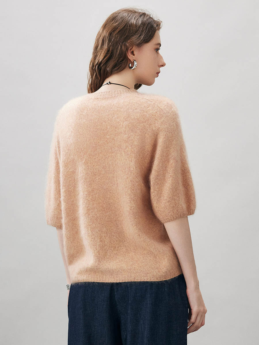 COMOBOCA Women's Wool Seamless Brushed Half Sleeve Knit Sweater