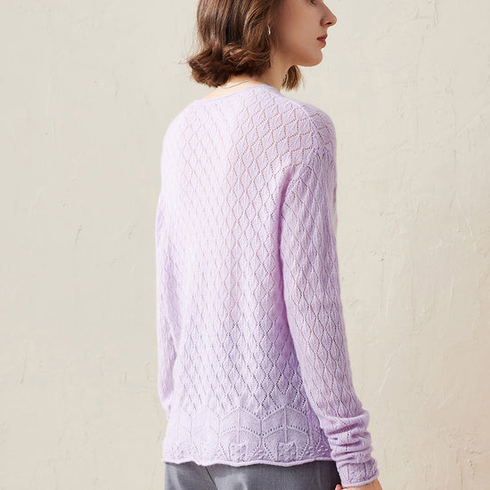 COMOBOCA 100% Cashmere Women's Diamond Pattern Pullover Sweater